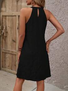 EMERY ROSE Sleeveless Solid Color Casual Halter Dress, Fashionable For Everyday Wear - Black - View 2
