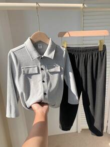 2件套 青少年男童休闲学院风 舒适时尚 简约实用 百搭 柔软舒适 腰带包饰 抓绒舒适 加厚保暖 翻领衬衫和裤子 高性价比 套装 儿童服装 青少年男童衣服 男童套装 男童服装 家庭搭配服装 生日派对 适合日常生活 适合上学 适合旅行 适合运动 适合秋冬季 - 灰色 - 查看 2