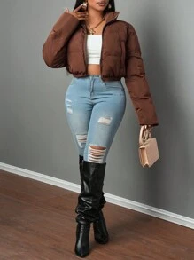 Slaydiva Outono/Inverno Novo Logotipo de Carta Bordada Casaco Feminino Acolchoado com Capuz