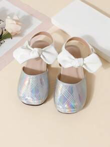 Mädchen Schleife Verzierung Knöchelriemen Flache Sandalen, Bequeme Lässig Sommer Schuhe - Silber - Übersicht 6