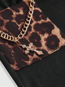ROMWE Grunge Punk Vestido ceñido con cremallera frontal, estampado de leopardo y diseño reticular en la espalda para mujer de talla grande - Negro - Ver 4