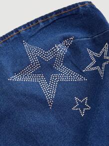 SHEIN Teen Girl Rhinestone Star Decor Blue Denim Camisole Top