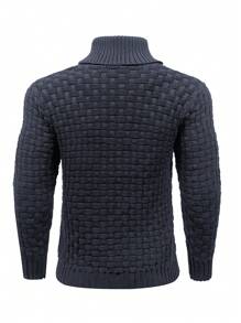 Manfinity Homme 秋冬季男士纯色高领长袖休闲毛衣 - 深灰色 - 查看 2