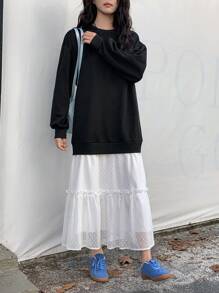 DAZY Women's Round Neck Long Sleeve Simple Solid Color Patchwork Casual Sweatshirt Dress Fall,Winter - Multicolor - View 9