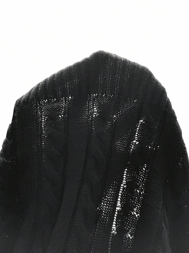 EMERY ROSE Cable Knit Sweater Vest - Black - View 6