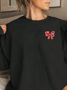 Áo nỉ dài tay cổ tròn in hình hươu và nơ Giáng sinh cho bé gái tuổi mới lớn, áo thu/đông - màu đen - Xem 2