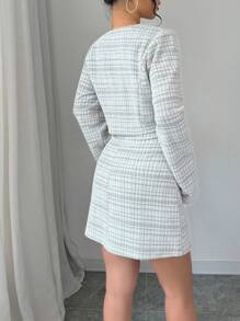 Selianne 2 件套女士春秋季优雅格子短夹克和无袖连衣裙套装