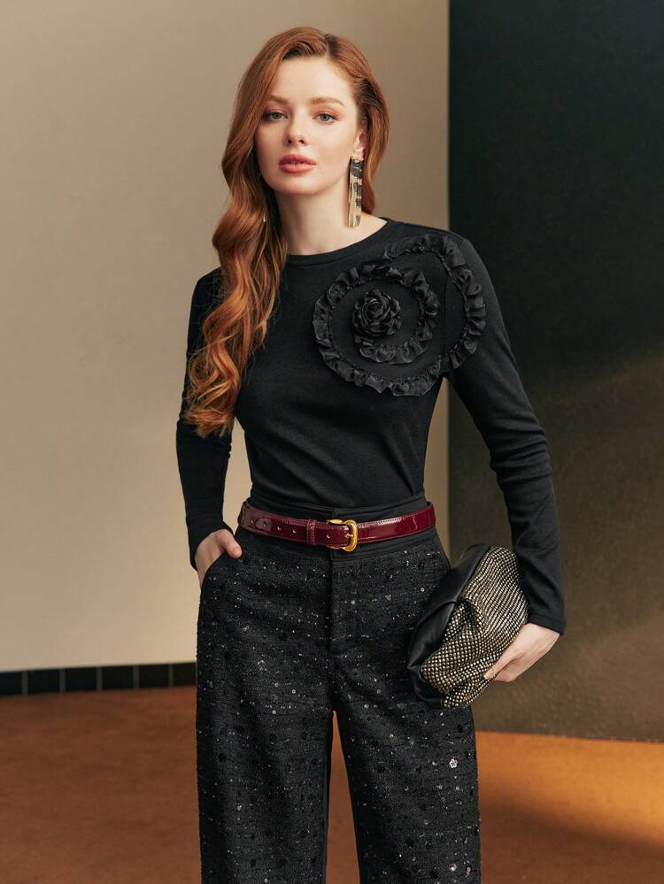 STEREO FLORAL FRILL TRIM T-SHIRT