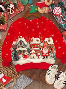 SHEIN Young Girls Christmas Cute Cartoon Snowman, Christmas Deer, Christmas Tree, Snowflake Print Red Festive Casual Loose Fit Crew Neck Comfortable Daily Knit Long Sleeve Sweatshirt, Suitable For Autumn/Winter Christmas Girls Outfits, Christmas Young Girl Clothes, Christmas Sweatshirt, Toddler Costume, Little Girl Clothes, Girls Fall Outfits, Young Girl Costume, Girls Young Girl Costumes, Girls Winter Clothes, Cute Sweatshirt, Young Girls Sweatshirt