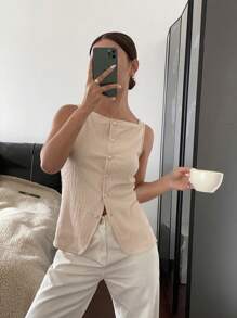 SHEIN Frenchy 女士纯色单排扣休闲百搭吊带背心