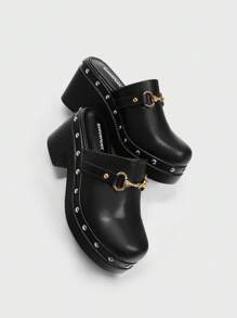 Sugerpunk 女士时尚黑色后系带木跟厚底鞋新年假期 - 黑色 - 查看 5