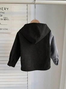 SHEIN 男婴休闲校园风格彩色连帽套头灯芯绒衬衫 - 黑與白 - 查看 2