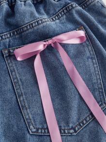 SHEIN MOD Plus Size Denim Skirt, Sweet Loose Long Style With Bowknot Blue