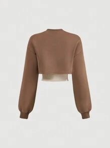 SHEIN MOD 2pcs Asymmetrical Casual Women Sweatshirt Set, Gray - Mocha Brown - View 2