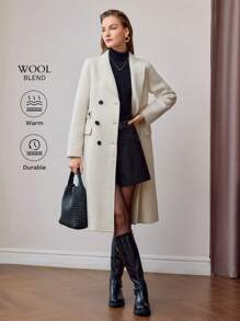 MOTF PREMIUM WOOL PEAK COLLAR FLAP DETAIL PEA OVERCOAT