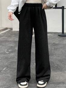 DAZY 女士休闲纯色保暖内衬宽松直筒裤，秋冬