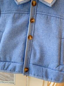 Blossori 年轻男孩优雅法式蓝色图案宽松翻领夹克，秋冬 - 藍色 - 查看 3