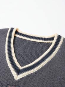 Aesthetic Post Áo len dài tay họa tiết sọc và chữ cổ chữ V dáng rộng cho nam, mùa thu/đông - Xám - Xem 4