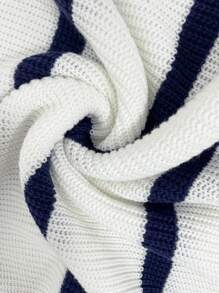 SHEIN Frenchy Casual Blue & White Striped Plus Size Sweater Dress, Suitable For Leisure And Home Life, Autumn/Winter - White - View 3