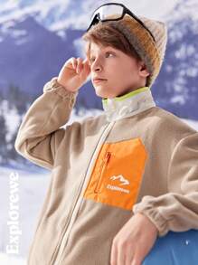 SHEIN 2pcs Tween Boys Autumn Fleece Jacket With Pockets + Drawstring Pants Set, Suitable For Outdoor & Casual Wear - Grey - View 3