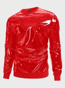 FeverCity Men Solid PU Leather Sweatshirt - Red - View 1