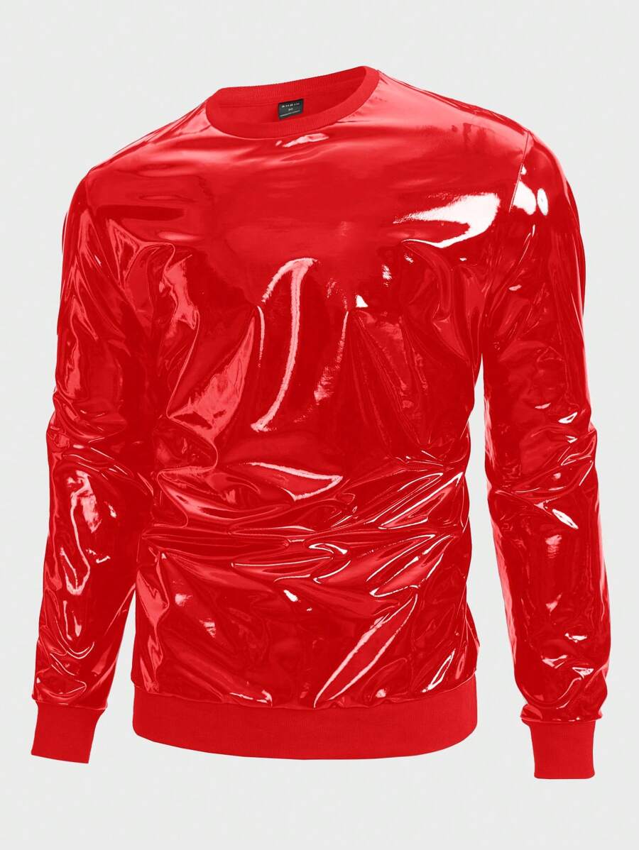 FeverCity Men Solid PU Leather Sweatshirt - Red - View 1