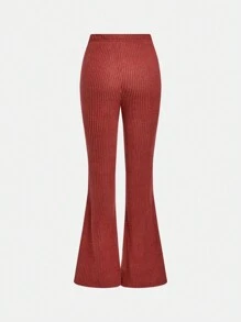 SHEIN Tween Girl Casual Loose Fitting Stand Collar Simple Comfortable Long Sleeve T-Shirt & Flared Pants 2 Pieces Set