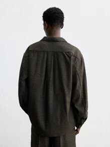 Maija 男士 2025 新款宽松休闲简约纯色斜条纹长袖开襟单排扣衬衫，个性化简约，适合日常、派对、新年、情人节 - 彩色 - 查看 2