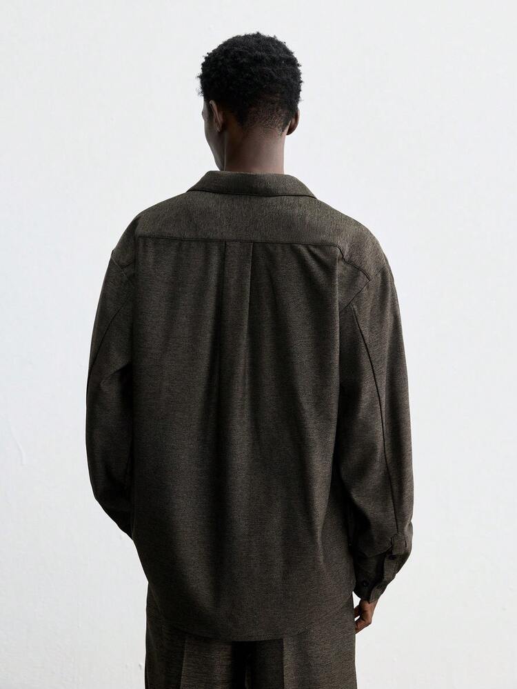 SHEIN Maija Men's 2025 New Arrival Loose Casual Minimalist Solid Color Slant Striped Long Sleeve Open Front Single-Breasted Shirt, Personalized Minimalist For Daily, Party, New Year, Valentine's Day