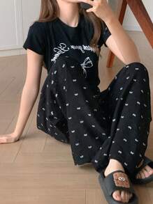 DAZY 宽松蝴蝶结印花睡裤，秋冬款