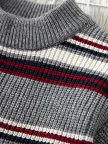 Áo len sọc cổ tròn tay dài thường ngày cho bé trai, mùa thu/đông - Màu Xám nhạt - Xem 6