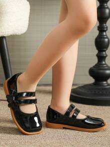 小女孩黑色平底鞋，舒适儿童春季鞋，幼儿女孩鞋 - 黑色 - 查看 5