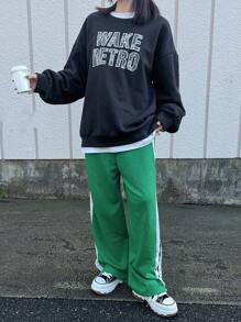 FRIFUL Women's Round Neck Long Sleeve Letter Print Casual Sweatshirt,Fall Clothes - Navy Blue - View 2