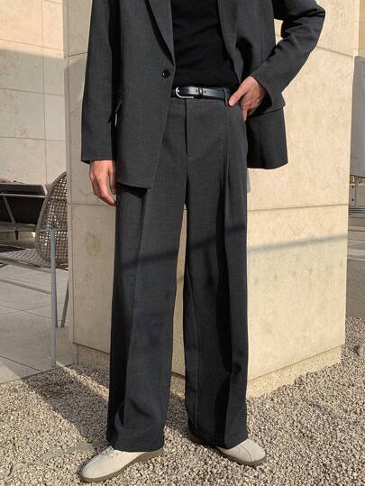 DAZY 男士纯色西装外套和裤子套装，秋冬商务装