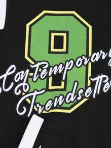 ROMWE MEN Street Life Men's Preppy Letter Color Block Front Button Long Sleeve Pocket Print Casual Baseball Jacket - Black and White - View 7