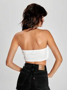 SHEIN EZwear 素色毛茸茸抹胸上衣 - 白色 - 查看 2