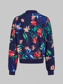 EMERY ROSE Women's Spring And Autumn Tropical Plant Printed Zipper Front Casual Baseball Jacket Fall Winter Cloth For Women - Multicolor - View 2