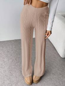 SHEIN Privé Women's Twist Flowers Straight Wide Leg Knitted Pants