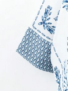 2 pièces/Set Top imprimé à manches longues avec boutons devant et pantalon, tenue casual grande taille