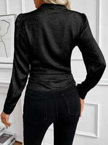 SHEIN Clasi Women's Solid Color Long Sleeve Simple Button-Down Shirt, Casual Daily Wear Fall Cloth For Women - Black - View 2