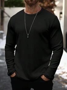 Manfinity LEGND T-shirt à manches longues casual pour homme grande taille, minimaliste et tendance, porte-le tous les jours. T-shirt graphique à manches longues pour homme