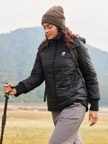 In My Nature 女士户外冬季连帽拉链夹克，简约时尚，日常休闲装 - 黑色 - 查看 9