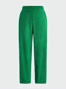 SHEIN 2pcs/Set Tween Boys American Style Casual Contrast Color Corduroy Crew Neck Long Sleeve Top And Corduroy Pants, Suitable For Autumn And Winter