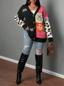 Slaydiva Plus Size Women Casual Cardigan, Minimalist & Fashionable For Everyday Wear - Multicolor - View 2