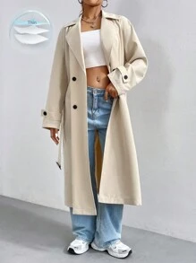 SHEIN Unity 女士風衣外套 - 杏色 - 查看 1