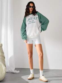 Manfinity VCAY 宽松字母刺绣插肩袖拼布连帽运动衫，外出长袖连帽衫，适合朋友、丈夫、男朋友的礼物，适合秋冬