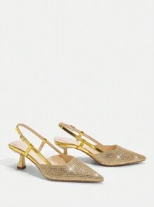 CUCCOO TILAWA Women's Small Square Toe Stiletto High Heels Shoes With Gold Thin Heels, Shiny Pointed Toe, Rhinestones, Fashion, Comfortable, For Daily Wear, Parties And Occasions, Spring/Autumn For And Vibe And Spring Shoes Spring Break Easter