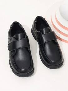 1双儿童平底鞋，男童黑色皮鞋，学生演出鞋，校鞋，休闲鞋，圆头魔术贴皮鞋 - 黑色 - 查看 6