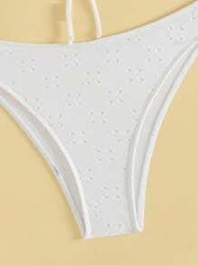 SHEIN Swim Conjunto de bikini de verano para mujer con textura de volantes y atar - Blanco - Ver 5