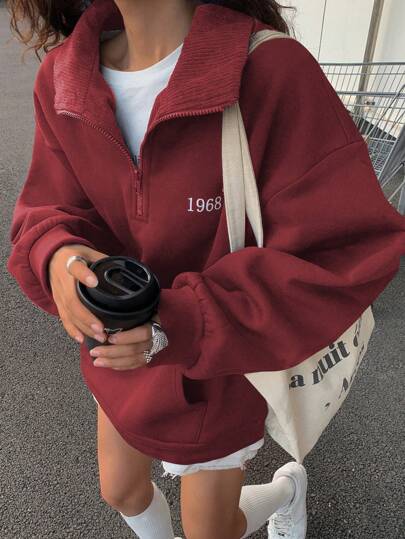 DAZY Contrast Color Block Turn-Down Collar Loose Fleece Sweatshirt For Women Y2k,Fall Clothes,Winter